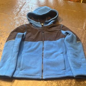 Lands End Boys Blue and Black Hooded Fleece Jacket Sz Medium 10/12
